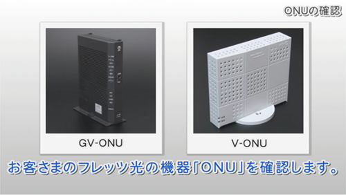 お客さまのフレッツ光の機器「ONU」を確認します。